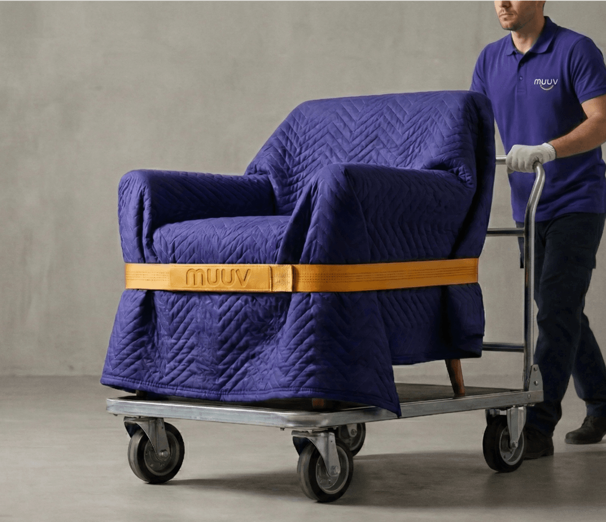 Professional mover transporting furniture